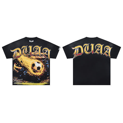 DUAA Soccer Fire Graphic Black Short‑Sleeve T‑Shirt