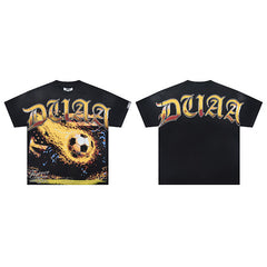 DUAA Soccer Fire Graphic Black Short‑Sleeve T‑Shirt