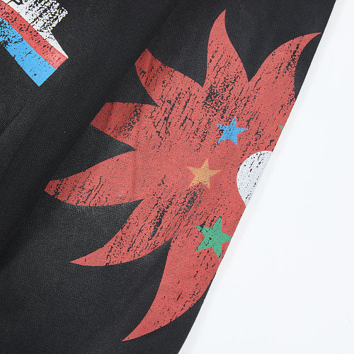 DUAA Black Palm Tree Graphic Zip‑Up Hoodie