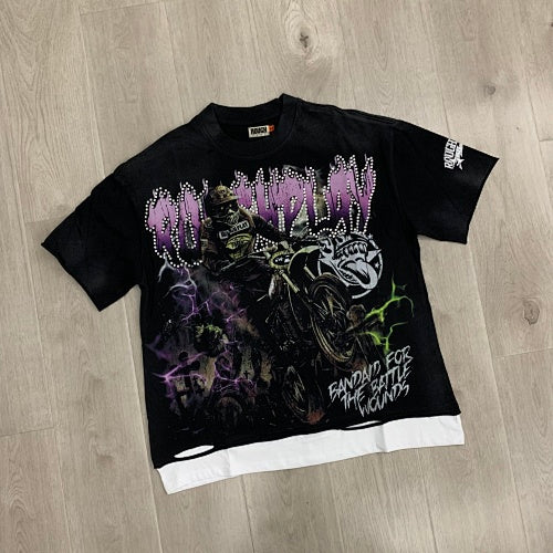 Roughplay Floral Skull Graphic Short‑Sleeve T‑Shirt