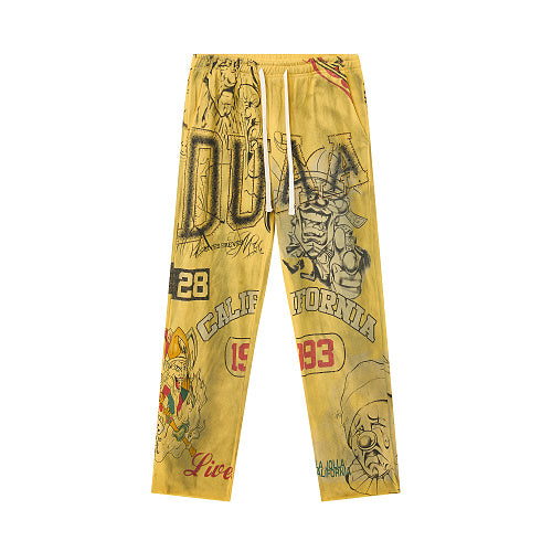 DUAA Yellow Vintage Printed Street Sweatpants