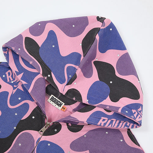 Roughplay Pink‑Purple Camo Zip‑Up Hoodie