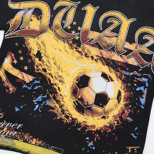 DUAA Soccer Fire Graphic Black Short‑Sleeve T‑Shirt