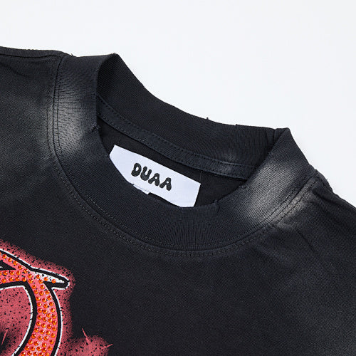 DUAA Floral‑Letter Graphic Black Short‑Sleeve T‑Shirt