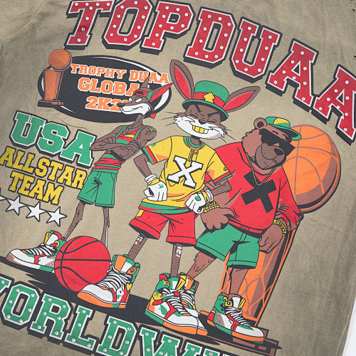 DUAA Basketball‑Graphic Distressed Washed‑Olive Short‑Sleeve T‑Shirt