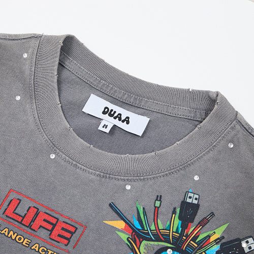 DUAA Tie‑Dye Graphic Grey Short‑Sleeve T‑Shirt