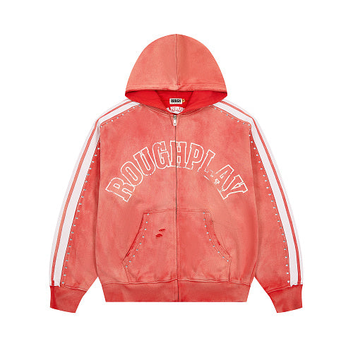 Roughplay Red Graphic Zip‑Up Hoodie