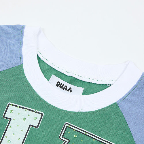 DUAA Green‑Blue Raglan Short‑Sleeve T‑Shirt