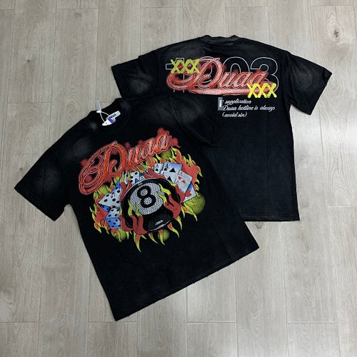 DUAA Floral‑Letter Graphic Black Short‑Sleeve T‑Shirt