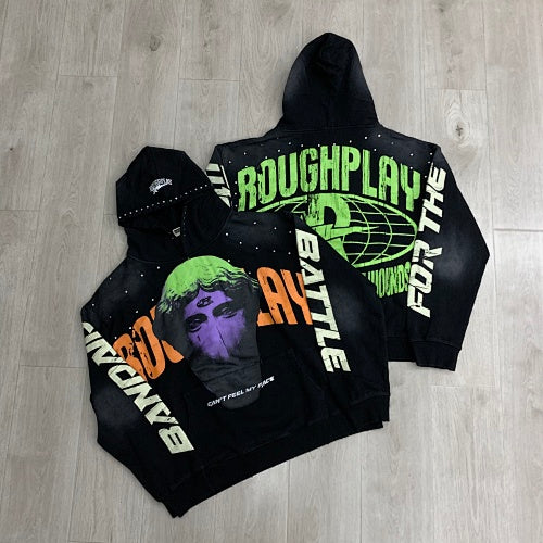 Roughplay Green Skull Graphic Zip‑Up Hoodie