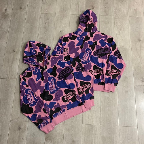 Roughplay Pink‑Purple Camo Zip‑Up Hoodie
