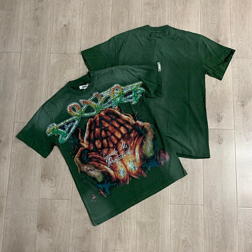 DUAA Skeleton Hands Graphic Dark‑Green T‑Shirt