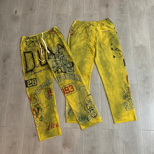 DUAA Yellow Vintage Printed Street Sweatpants