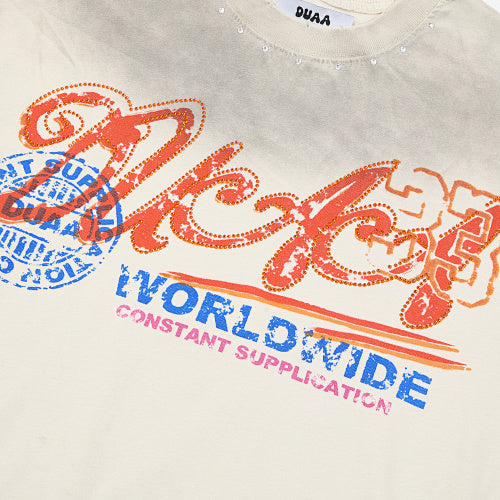 DUAA Worldwide Letter‑Graphic Washed‑Grey Short‑Sleeve T‑Shirt