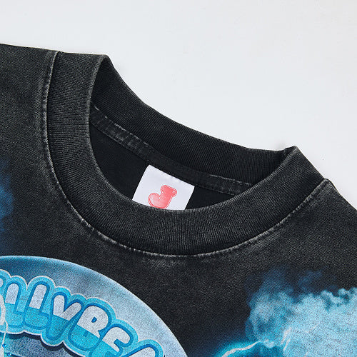 Jellybean Blue Skull Graphic Double‑Sided Print Short Sleeve T‑Shirt