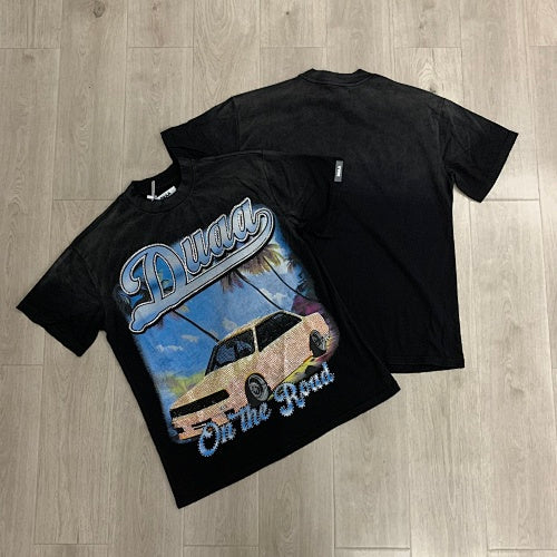 DUAA Vintage‑Car Graphic Black Short‑Sleeve T‑Shirt