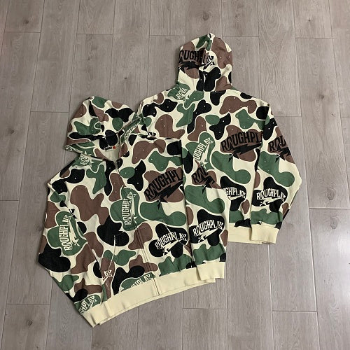 Roughplay Green Camo Graphic Zip‑Up Hoodie