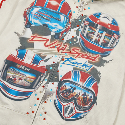 DUAA Off‑White Wrestler Graphic Zip‑Up Hoodie