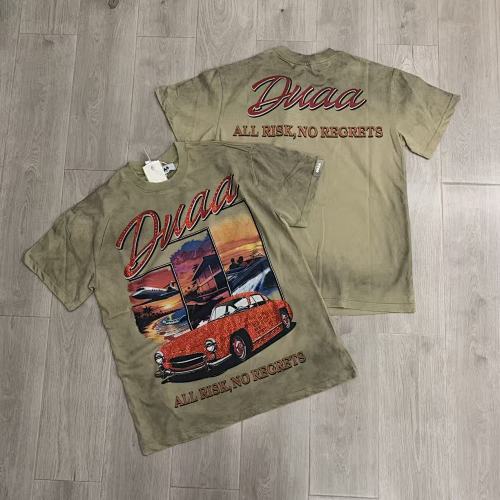 DUAA Retro‑Car Graphic Khaki Short‑Sleeve T‑Shirt