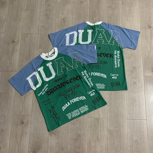 DUAA Green‑Blue Raglan Short‑Sleeve T‑Shirt