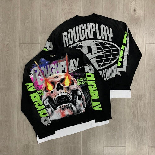 Roughplay Demon Skull Graphic Raglan Long Sleeve T‑Shirt