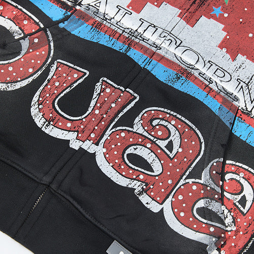DUAA Black Palm Tree Graphic Zip‑Up Hoodie