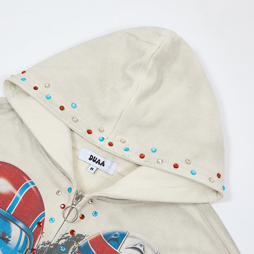 DUAA Off‑White Wrestler Graphic Zip‑Up Hoodie