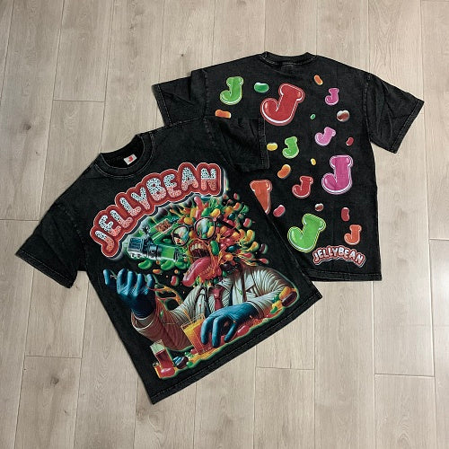 Jellybean Vintage Candy Graphic Double‑Sided Print Short Sleeve T‑Shirt