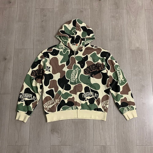 Roughplay Green Camo Graphic Zip‑Up Hoodie