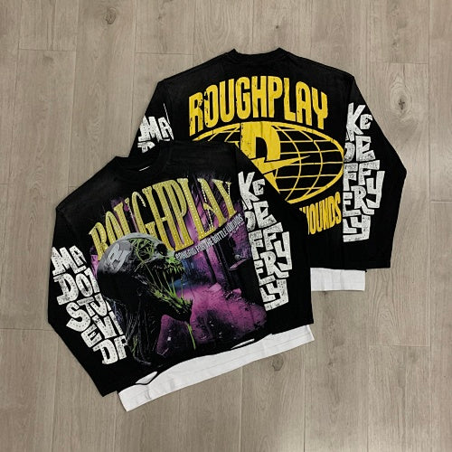 Roughplay Skull Graphic Raglan Long Sleeve T‑Shirt