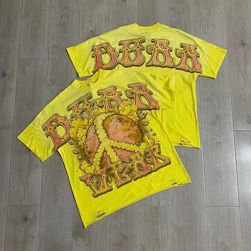 DUAA Peace Sign Graphic Yellow T‑Shirt