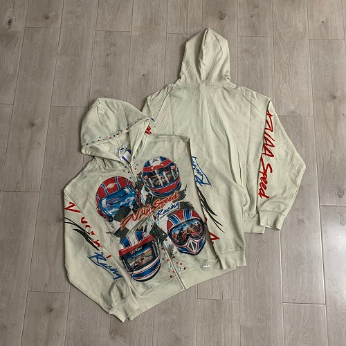 DUAA Off‑White Wrestler Graphic Zip‑Up Hoodie