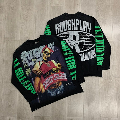 Roughplay Contrast Sleeve Graphic Long‑Sleeve Top