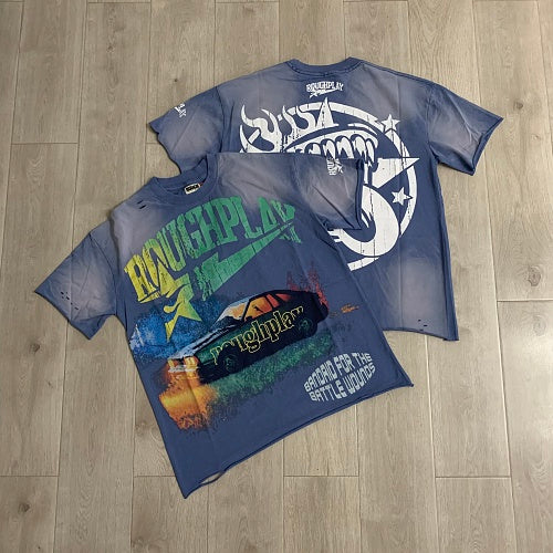 Roughplay Blue Washed Graphic T‑Shirt