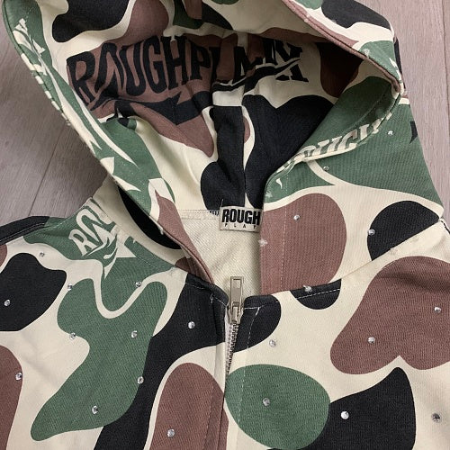 Roughplay Green Camo Graphic Zip‑Up Hoodie