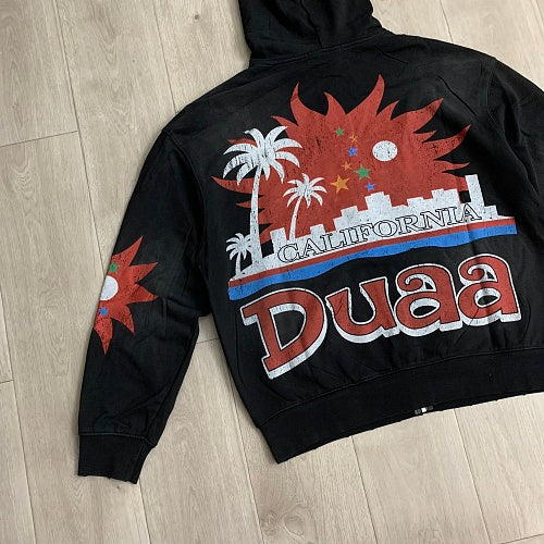 DUAA Black Palm Tree Graphic Zip‑Up Hoodie