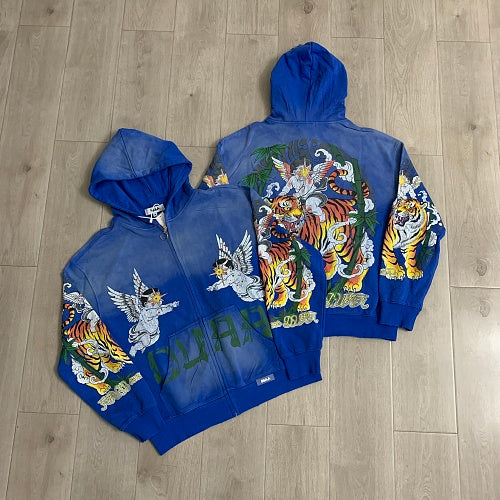 DUAA Blue Tiger & Angel Zip‑Up Hoodie