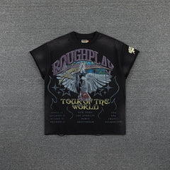 Roughplay Vintage Eagle Tour Graphic Double‑Sided Print Short Sleeve T‑Shirt