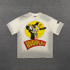 Roughplay Retro Cartoon Graphic Double‑Sided Print Short Sleeve T‑Shirt