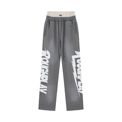 Roughplay Letter Print Wide‑Leg Sweatpants