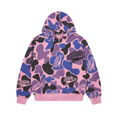 Roughplay Pink‑Purple Camo Zip‑Up Hoodie