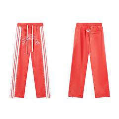 Roughplay Red Side‑Stripe Flare Sweatpants