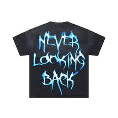 DUAA Blue Butterfly Graphic Black Short‑Sleeve T‑Shirt