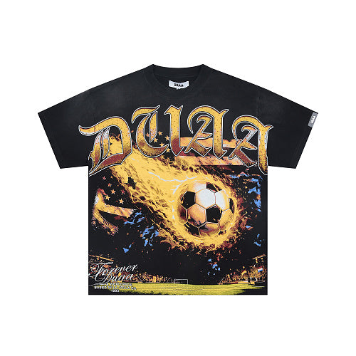 DUAA Soccer Fire Graphic Black Short‑Sleeve T‑Shirt