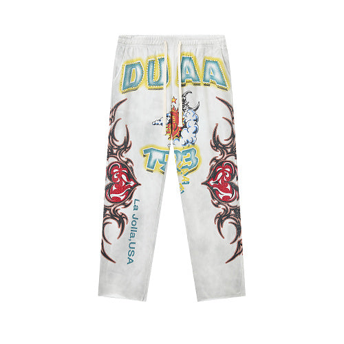 DUAA White Tattoo‑Style Graphic Sweatpants