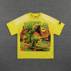 Roughplay Vintage Jungle Graphic Double‑Sided Print Short Sleeve T‑Shirt