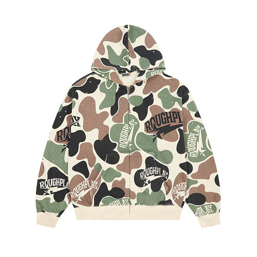 Roughplay Green Camo Graphic Zip‑Up Hoodie