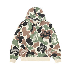 Roughplay Green Camo Graphic Zip‑Up Hoodie