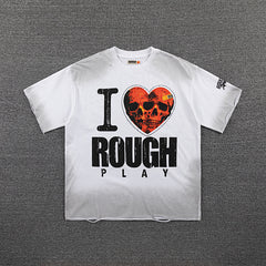 Roughplay I Love Rough Heart Graphic Double‑Sided Print Short Sleeve T‑Shirt