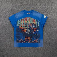 Roughplay Vintage Bee Graphic Double‑Sided Print Short Sleeve T‑Shirt